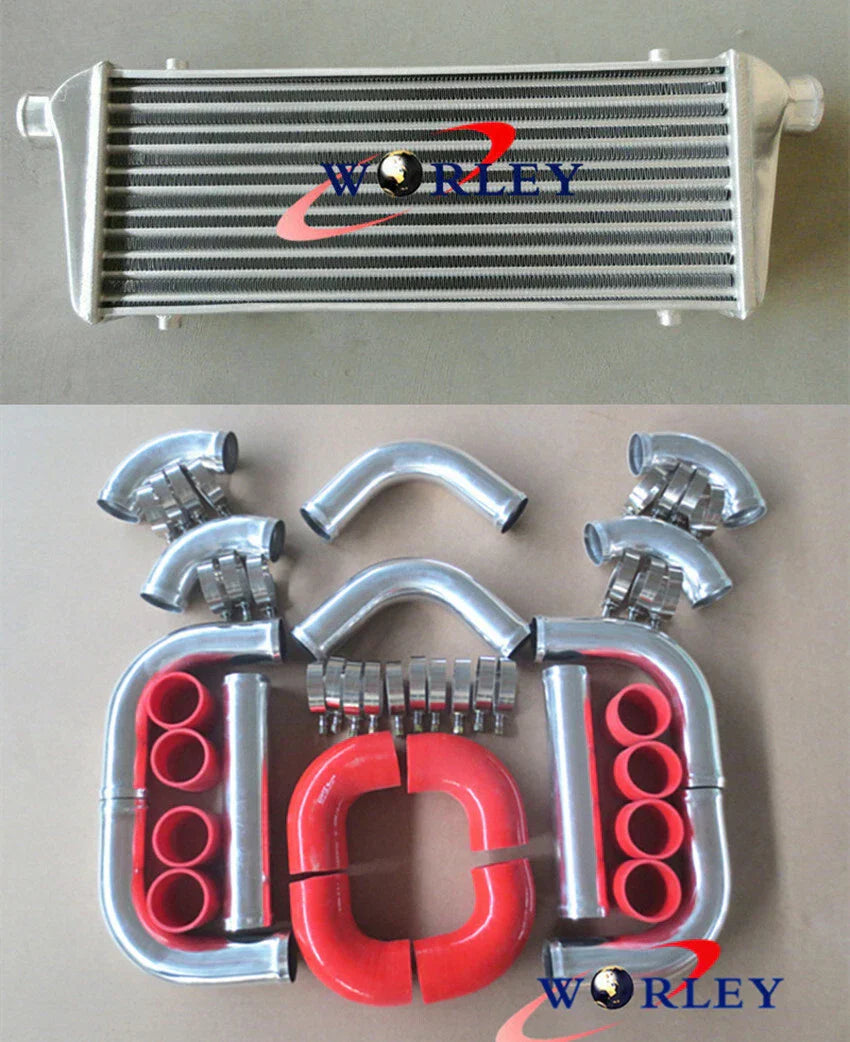 Aluminum Intercooler 450x230x52mm + 2.25" Piping + Red Silicone Hose for Car