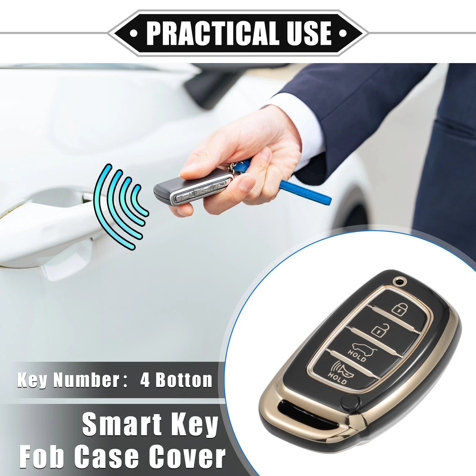 Set of 4 Key Fob Covers for Hyundai Elantra Sonata (TPU, Black)