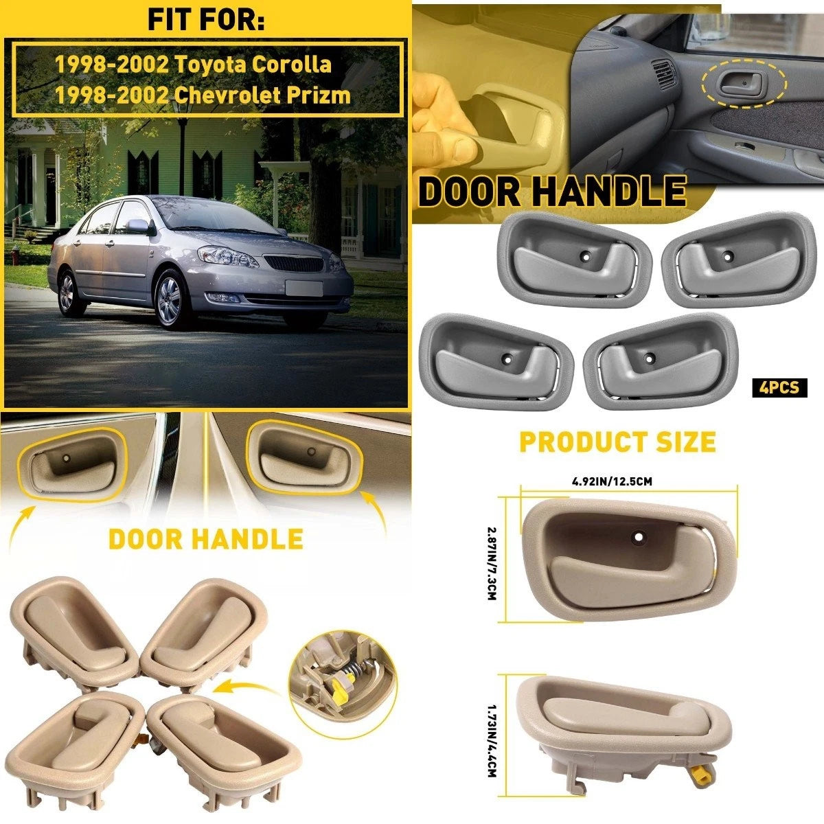 Set of 4 Door Handles for Toyota Corolla (1998–2002) - Gray