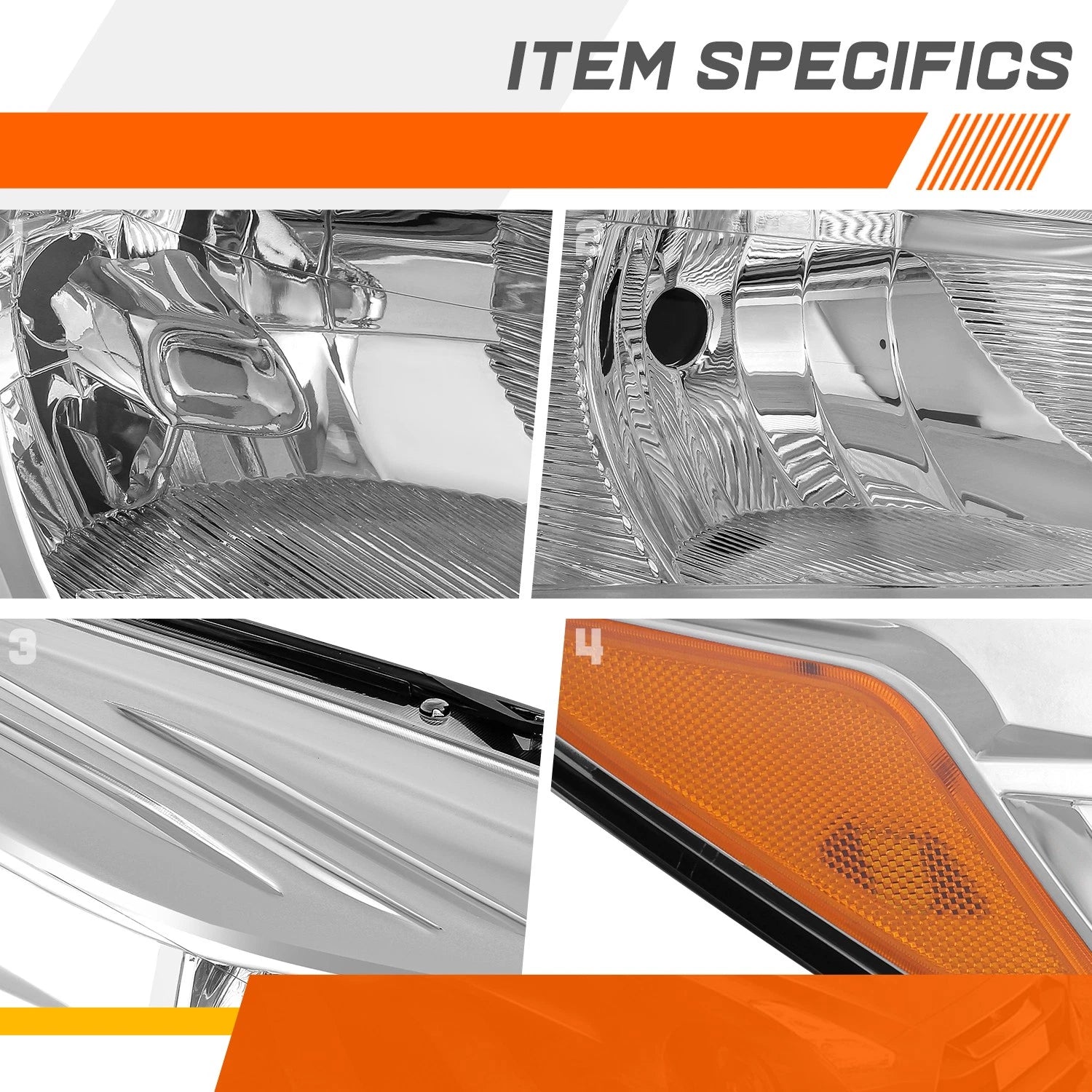 Passenger Side Chrome Amber Headlight for Ford Escape (2013–2016)