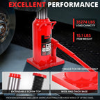 17.3" Red Hydraulic Bottle Jack for Automotive Repair (16 Tons)