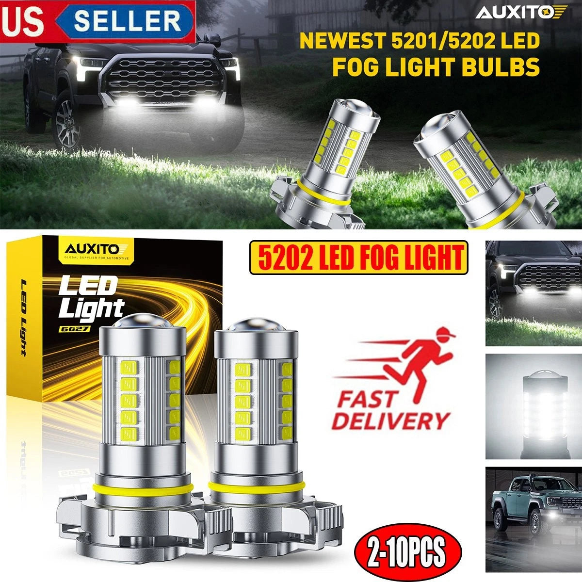 10Pcs H16 5201 5202 LED Fog Daytime Running Light Bulb Xenon White for Cars