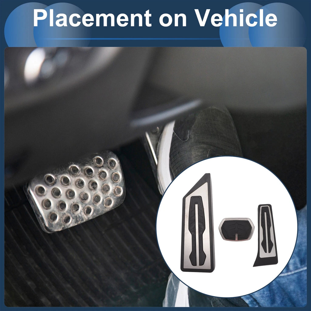 3X Foot Accelerator Pedal Covers for BMW X1 (F48) (2016–2022) Silver Tone