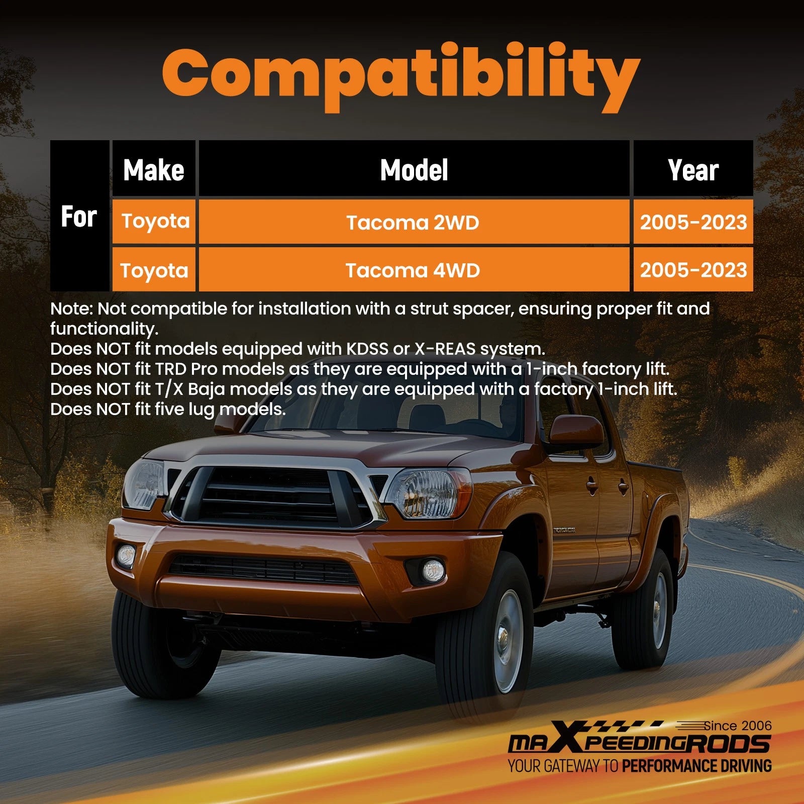 2" Front Struts Coil Springs for Toyota Tacoma 2WD 4WD (2005–2023) Lift