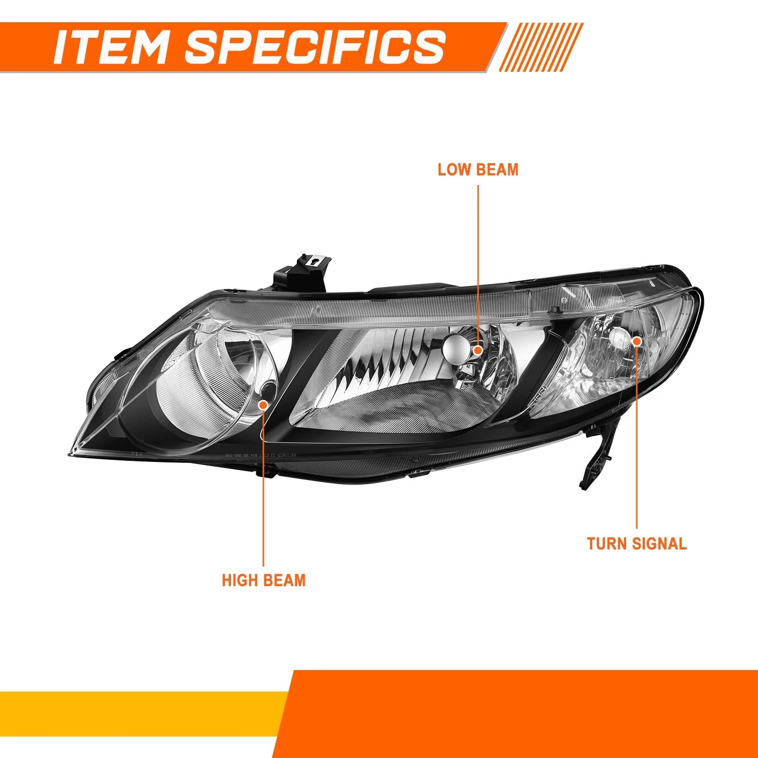 Headlight Set for Honda Civic Sedan (2006–2011) Black Housing Clear Corner