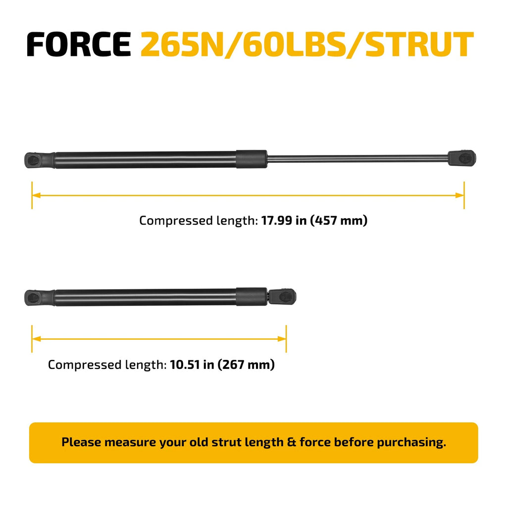 Set of 2 Gas Struts 18in 60Lbs 265N for Leer Camper Shell