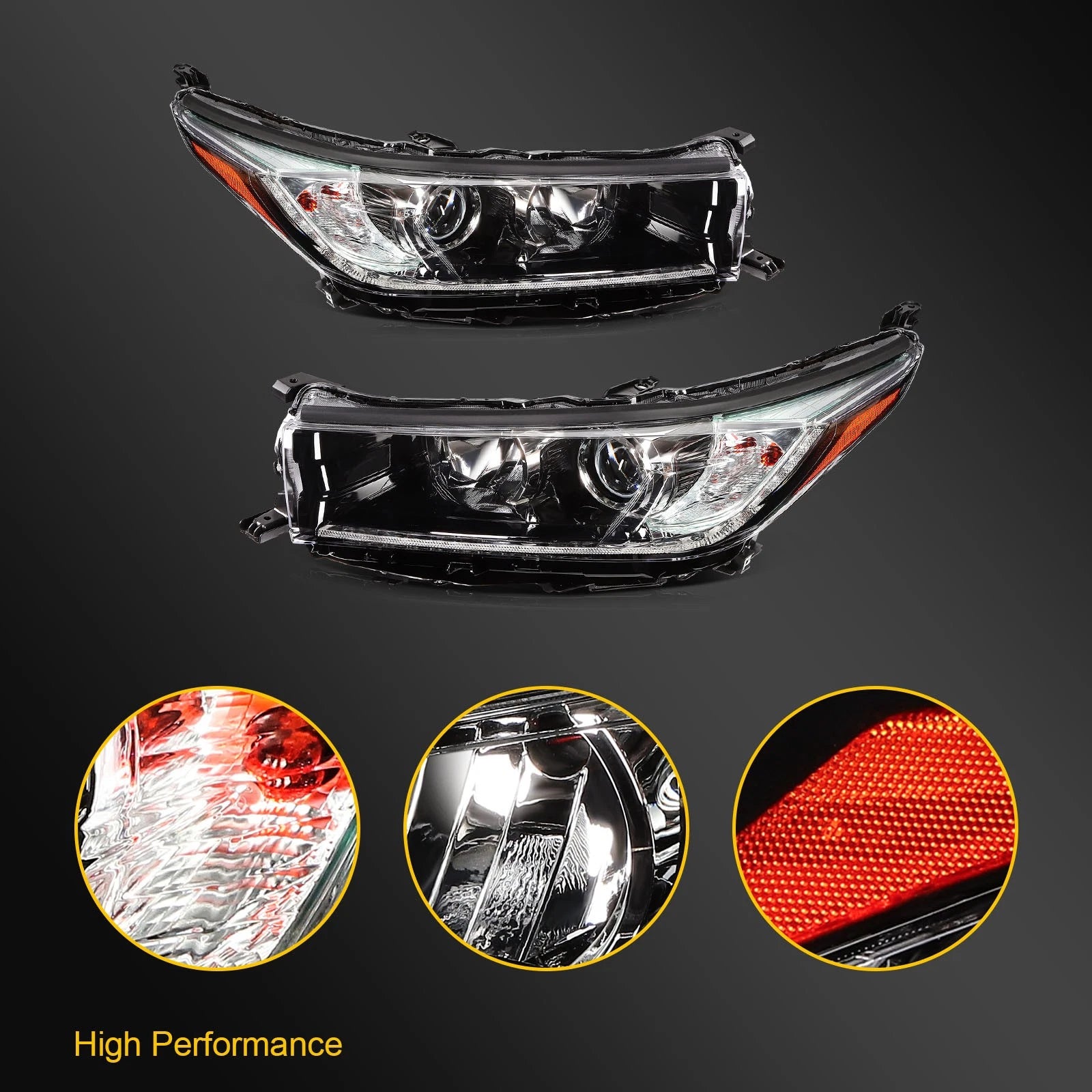 Pair Headlight Assembly for Toyota Highlander (2017–2019)
