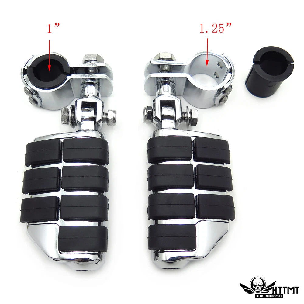 Chrome Waffle Foot Peg Clamp Kit for Harley Sportster Touring (1", 1.25")
