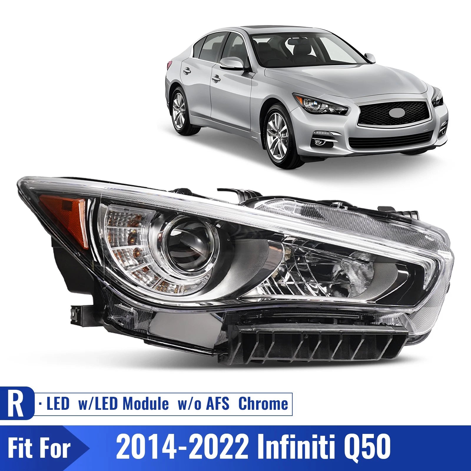LED Headlight Assembly for Infiniti Q50 (2018–2019) Passenger Side RH