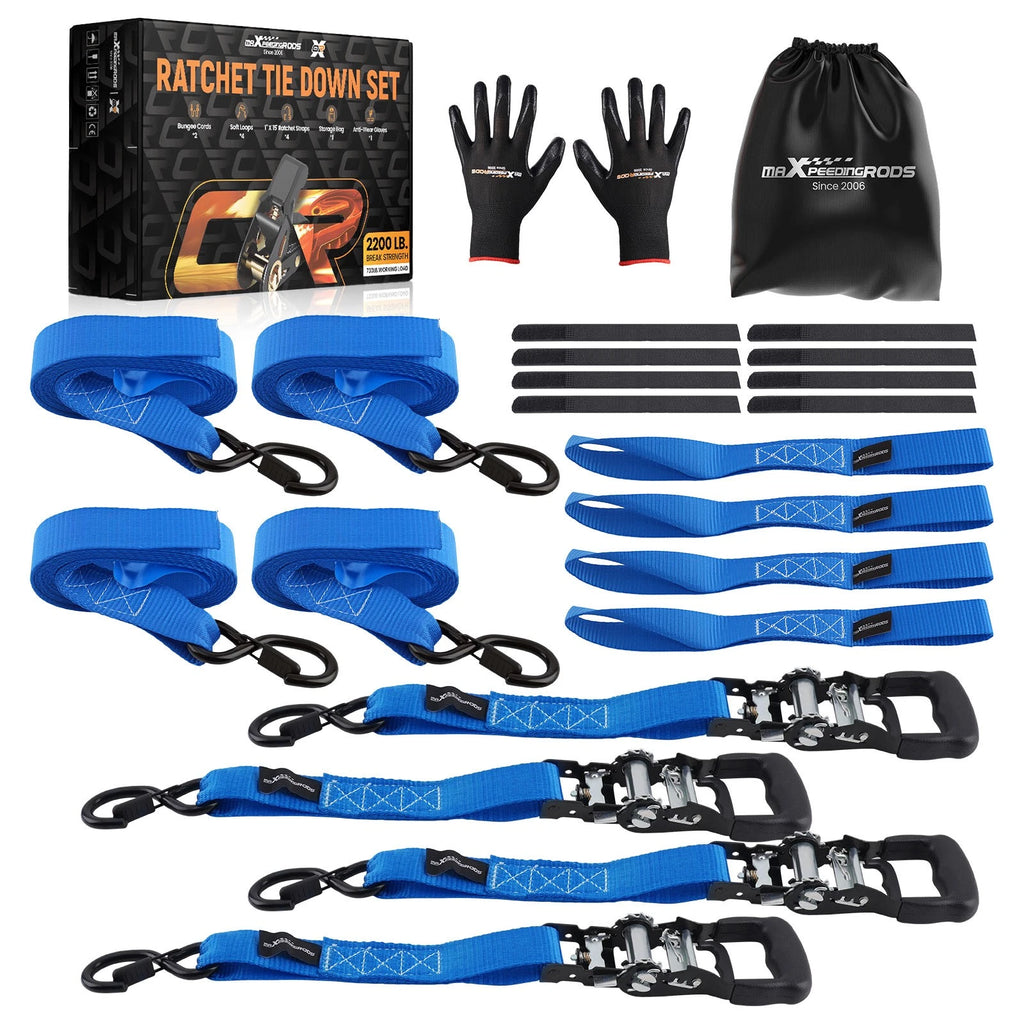 Set of 2 Heavy Duty Ratchet Tie Down Straps for Truck (1.6 inch x 8 ft)