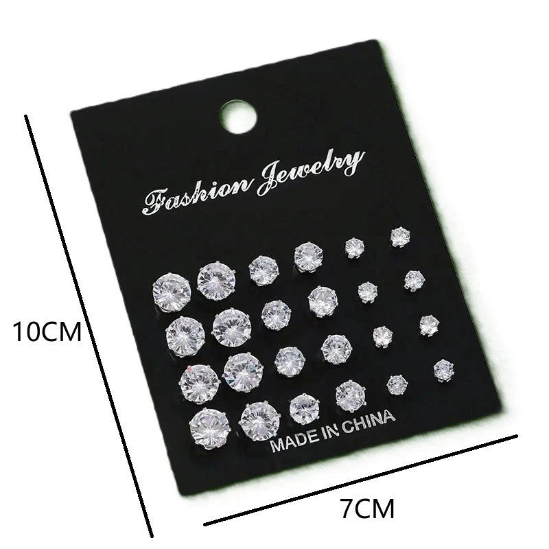 Set of 12 Zircon Pearl Stud Earrings for Fashion Lovers
