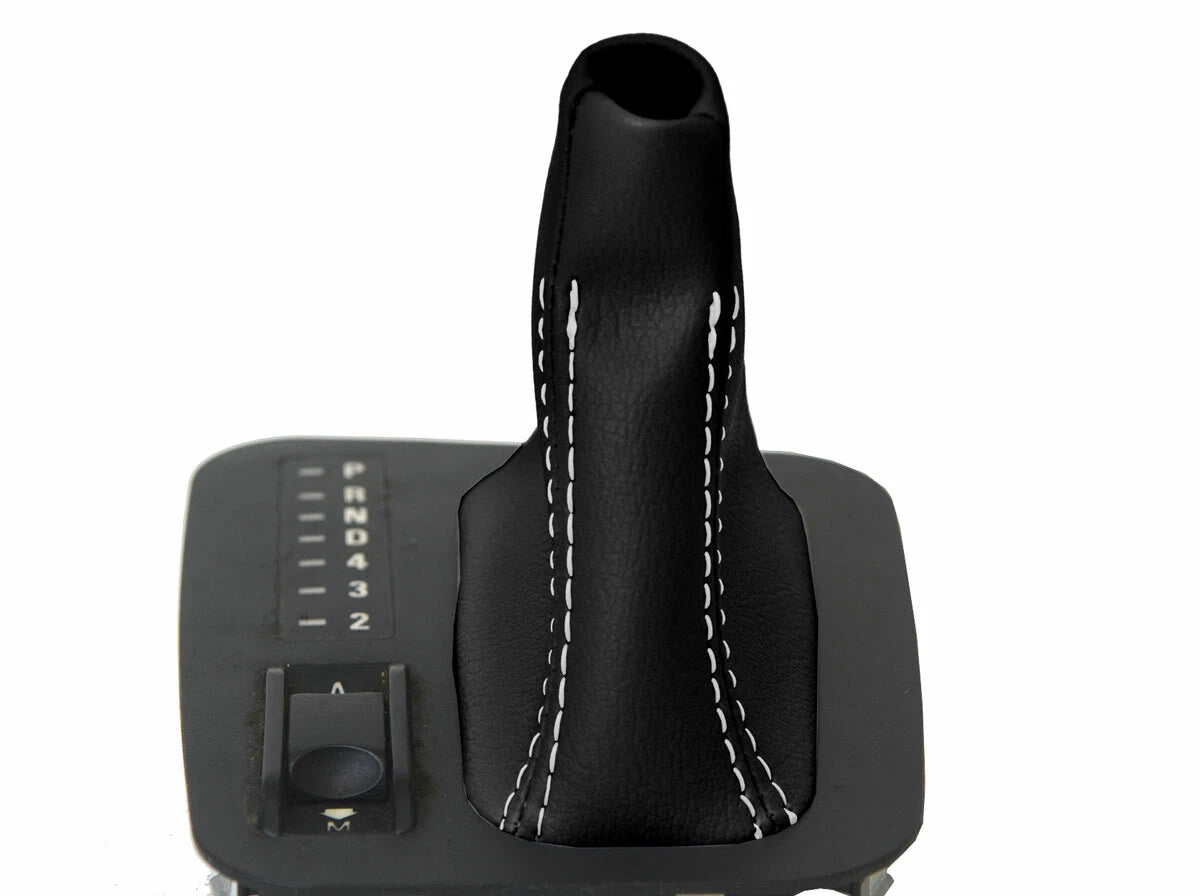 Leather Automatic Shift Boot Cover for BMW E38 (1995–2001) Black White Stitch