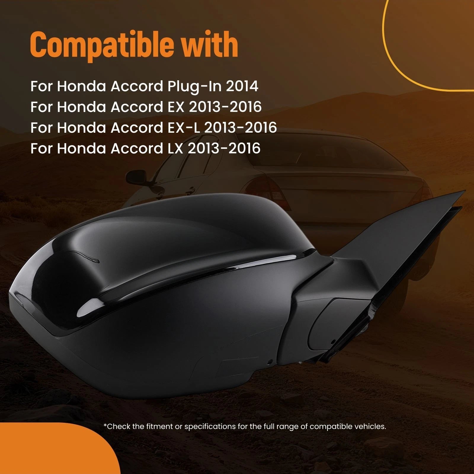 Right Side Mirror for Honda Accord Plug-In (2014) 76208T2FA01 Power Fold Black
