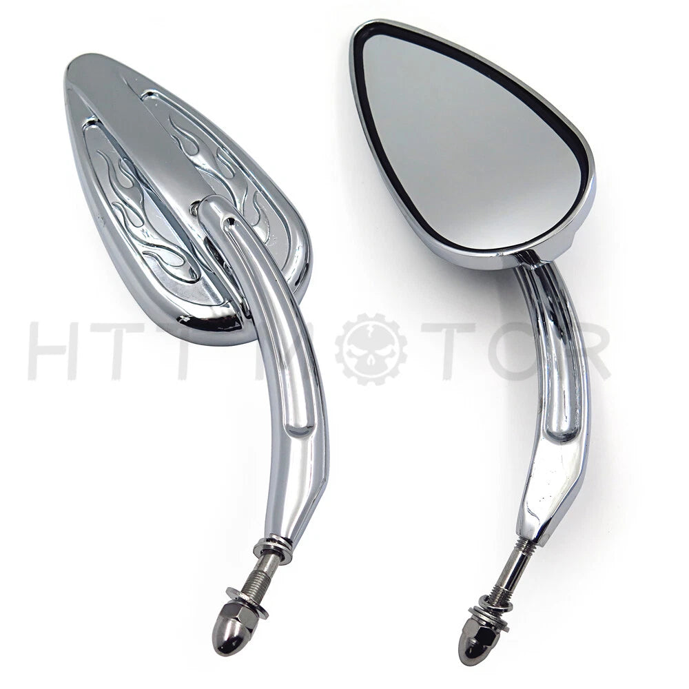 Pair Chrome Teardrop Racing Mirrors for Harley Street Bob Fat Bob (1982–2018)