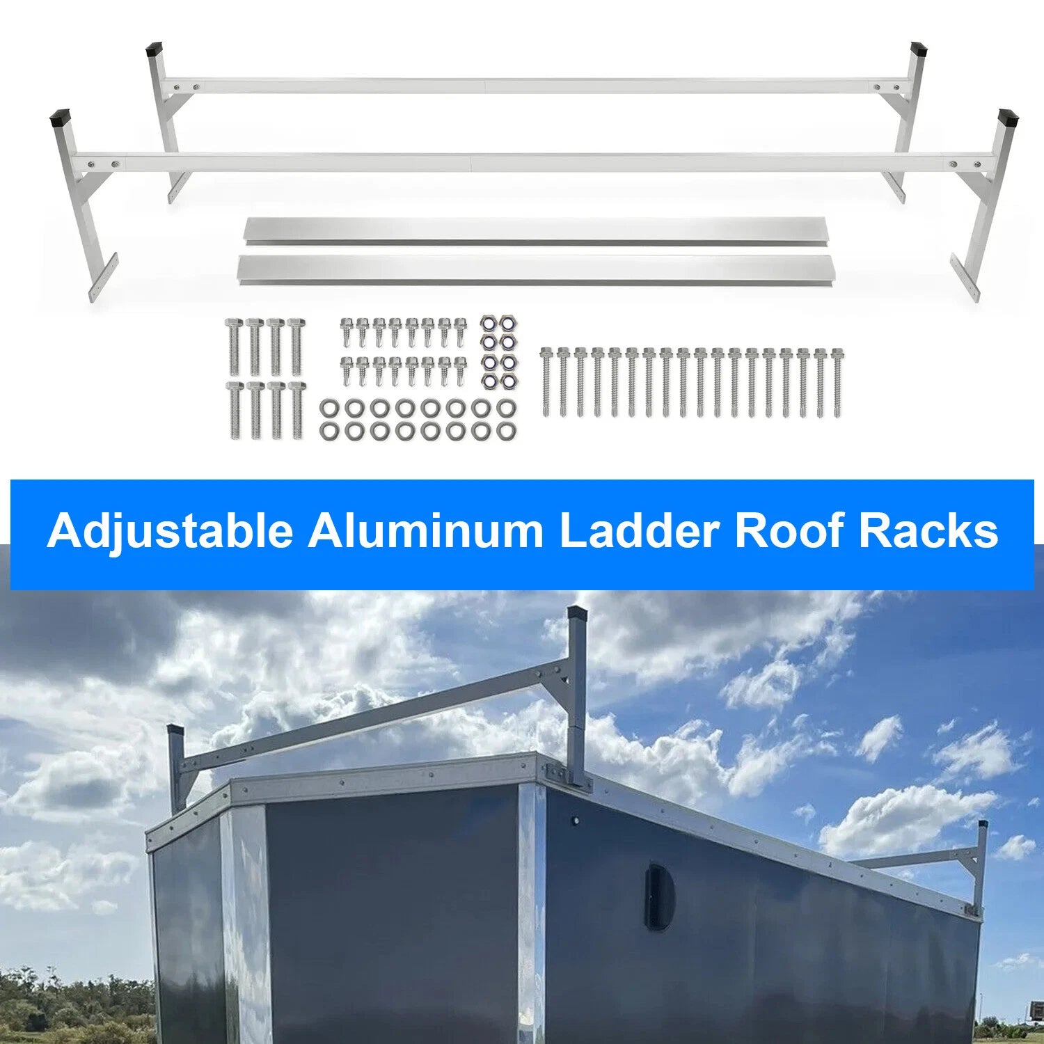 Adjustable Roof Mount Ladder Rack for Enclosed/Opened Trailer 4'-8.5'