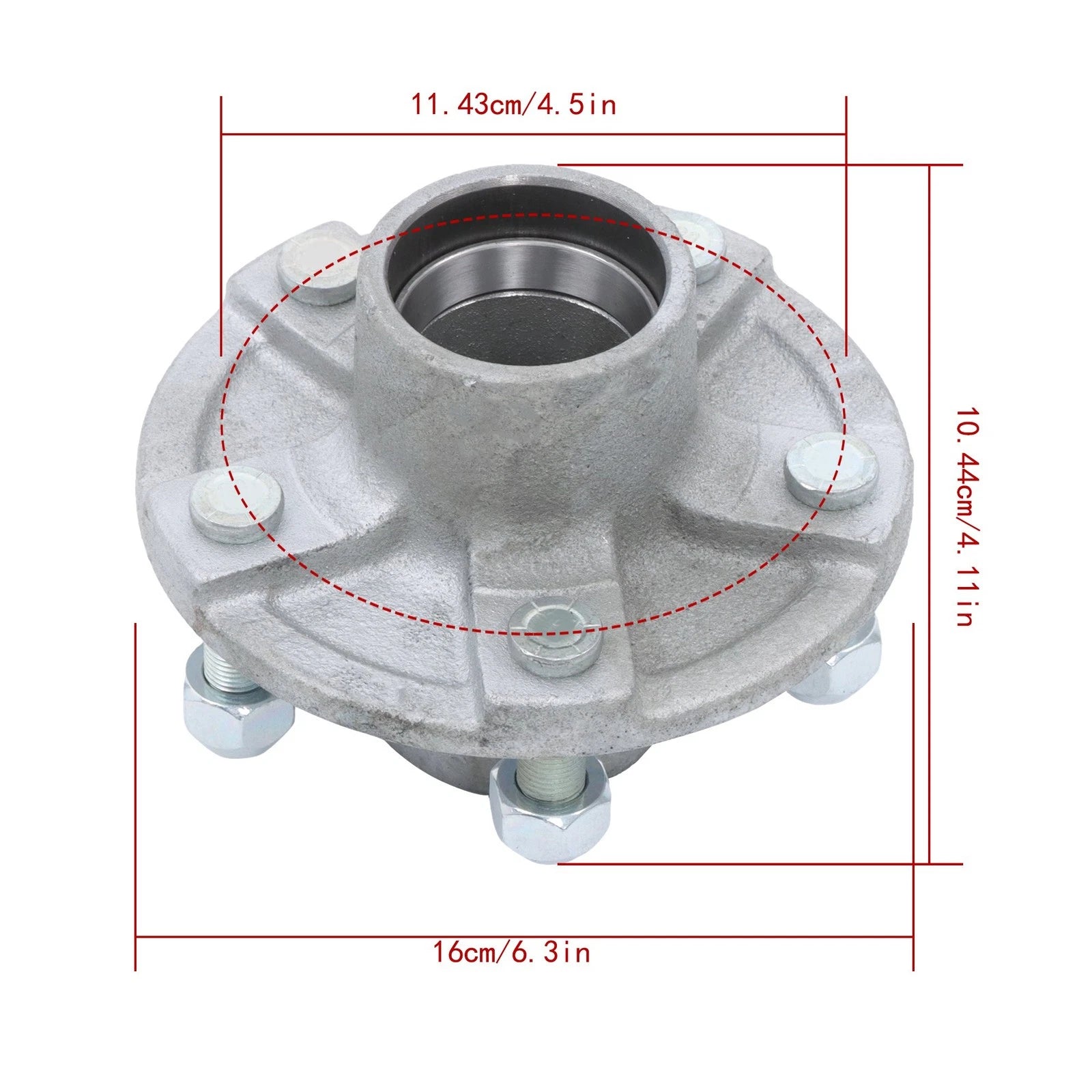 Set of 5 Galvanized Trailer Hubs for 2,000 lbs 1" Spindle (Fits 5 on 4.5")