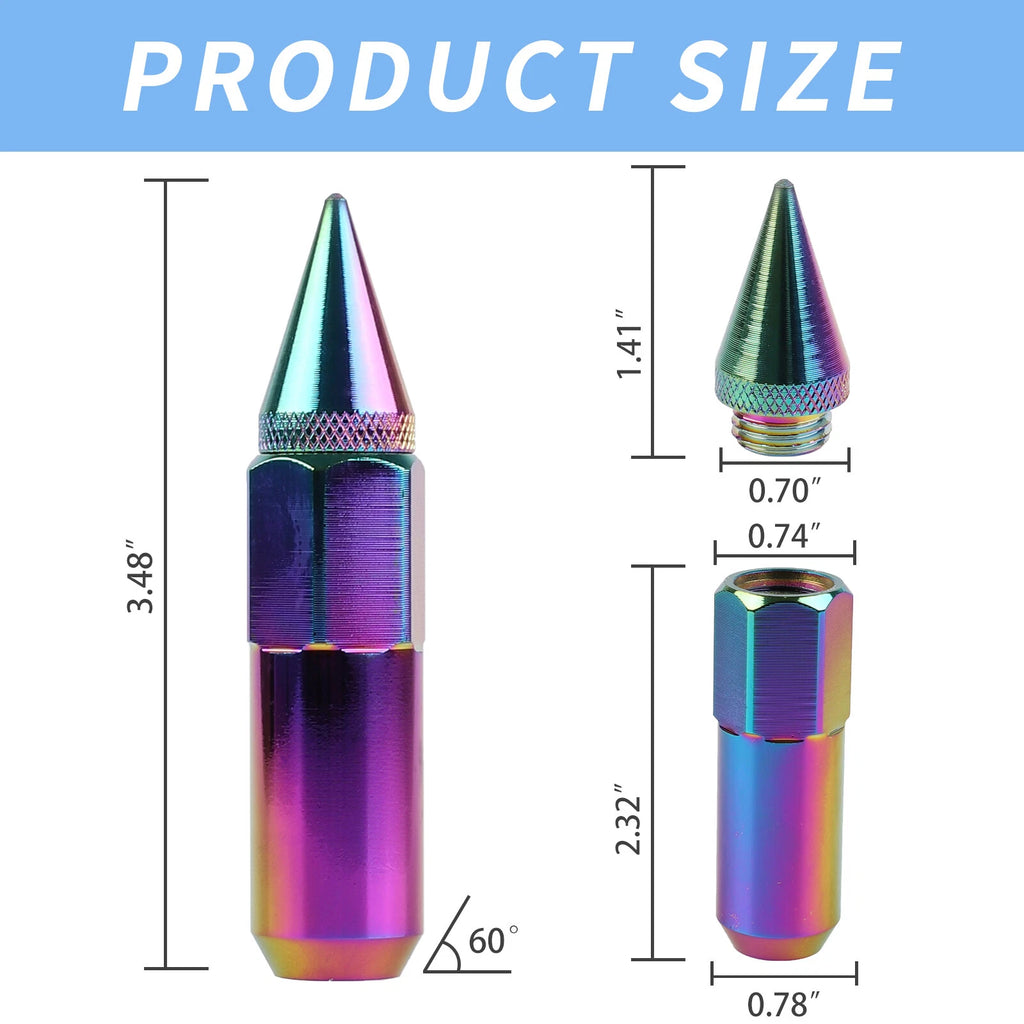 20PCS M12X1.5 Spiked Tuner Lug Nuts for Rims (Neo Chrome)