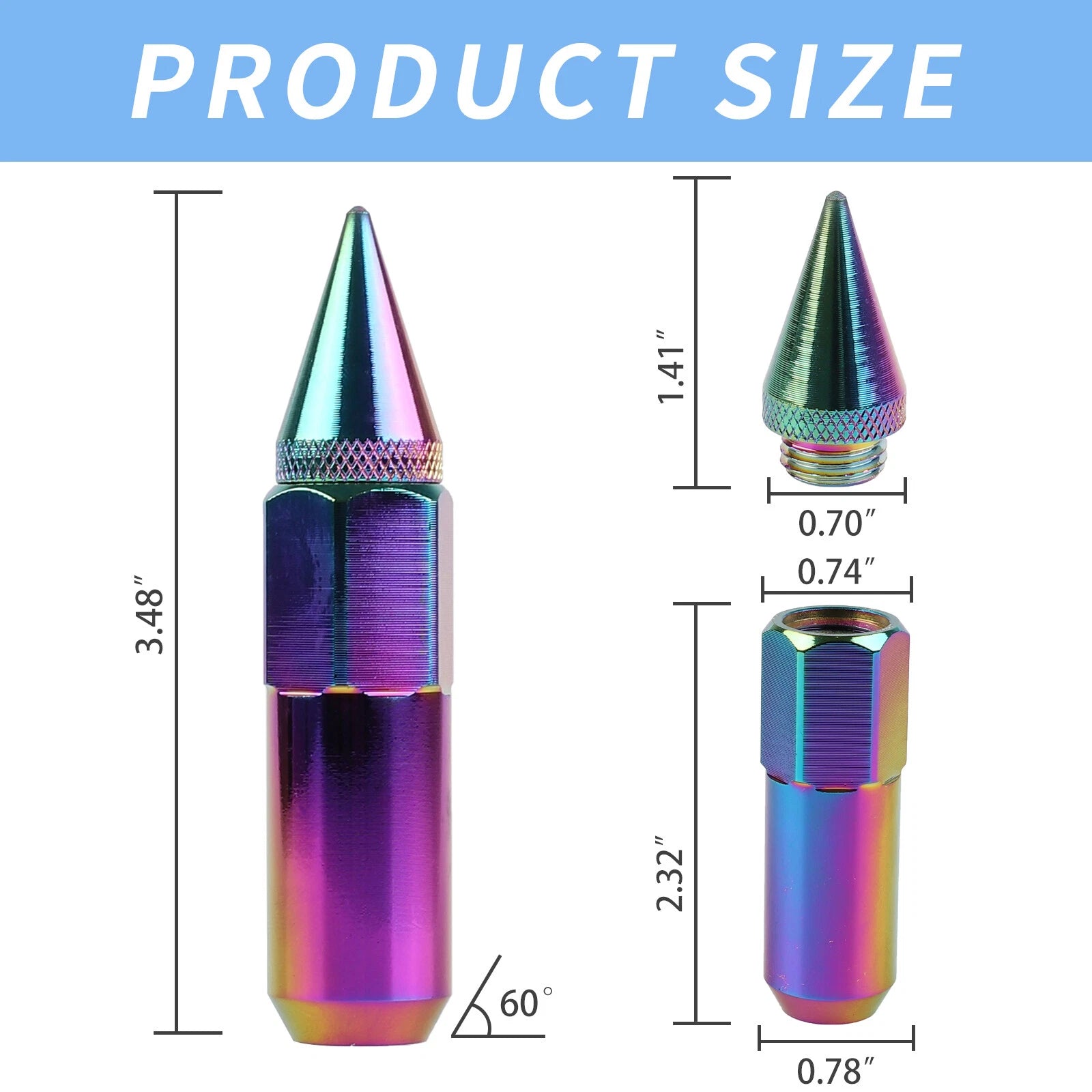 20PCS M12X1.5 Spiked Tuner Lug Nuts for Rims (Neo Chrome)