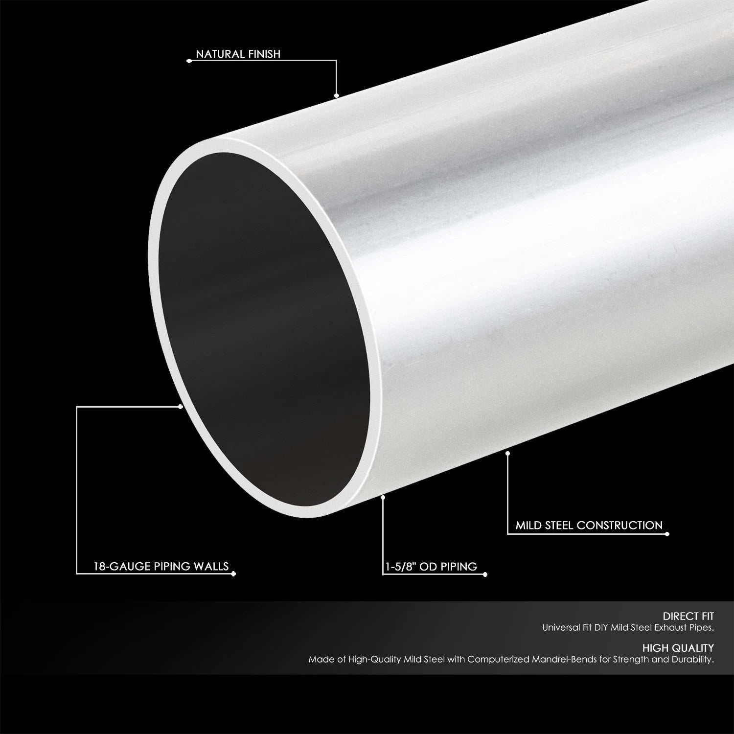 1-5/8" OD Mild Steel 180 Degree U-Bend Exhaust Pipe for Custom Applications