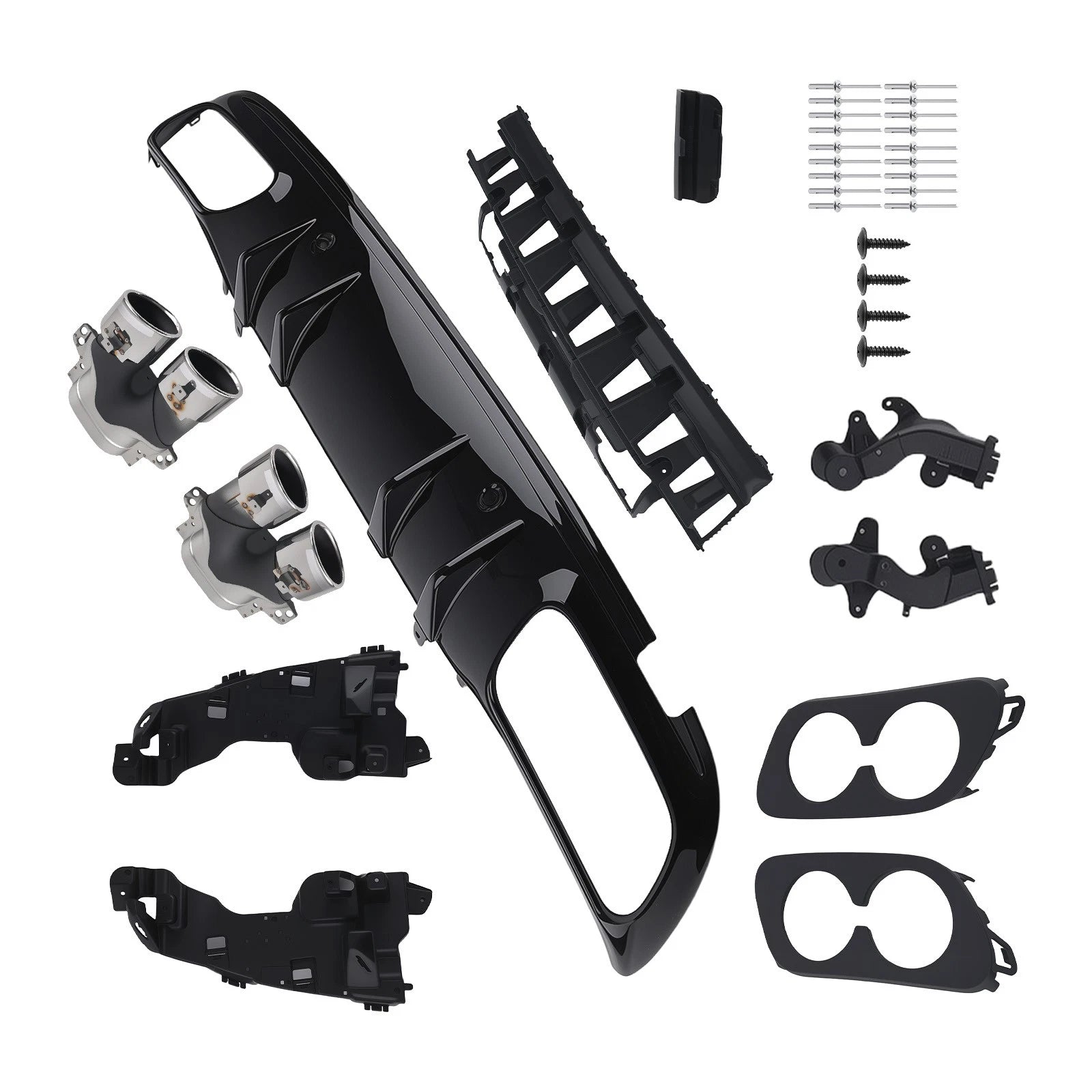 Bumper Diffuser Kit for Mercedes C63 C43 (2015–2021) Chrome Exhaust Tips