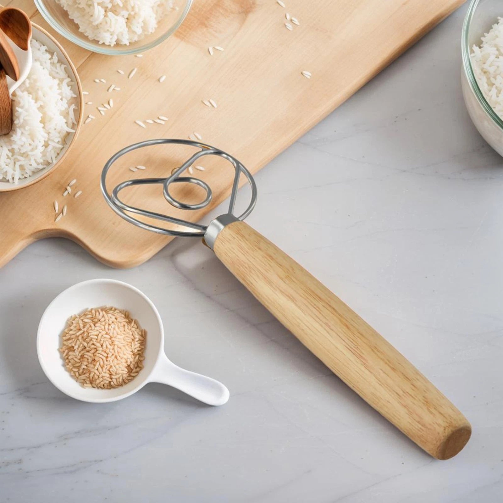 Stainless Steel Dough Whisk with Ergonomic Wood Handle