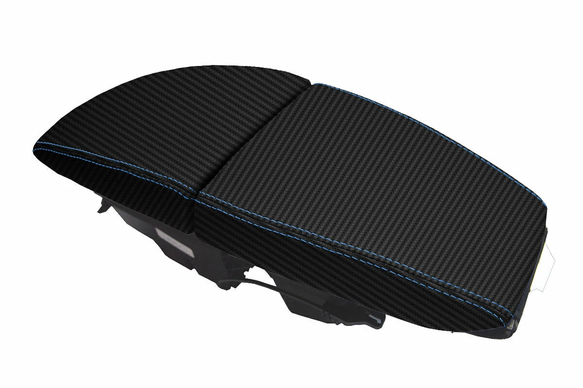 Carbon Fiber Console Lid Armrest Cover for BMW E63 E64 (2003–2010) Blue Stitch