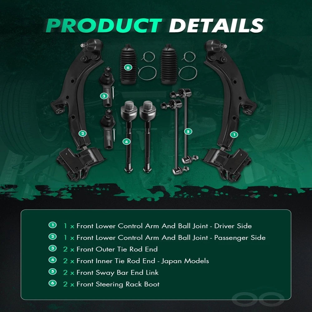 Front Lower Control Arm w/ Ball Joints & Tie Rod End Link for Honda CR-V (2007–2011)