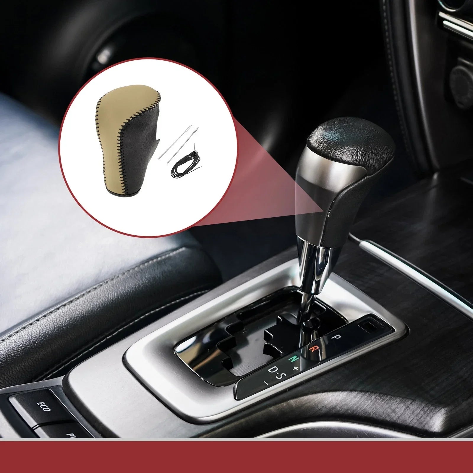 Gear Shift Knob Cover for Honda Accord 2008-2012 Black Beige Leather
