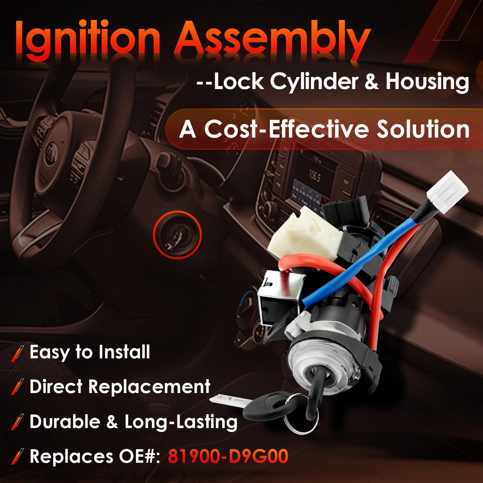 Ignition Lock Cylinder Switch & Housing w/ Keys for Kia Sportage (2017-2022)