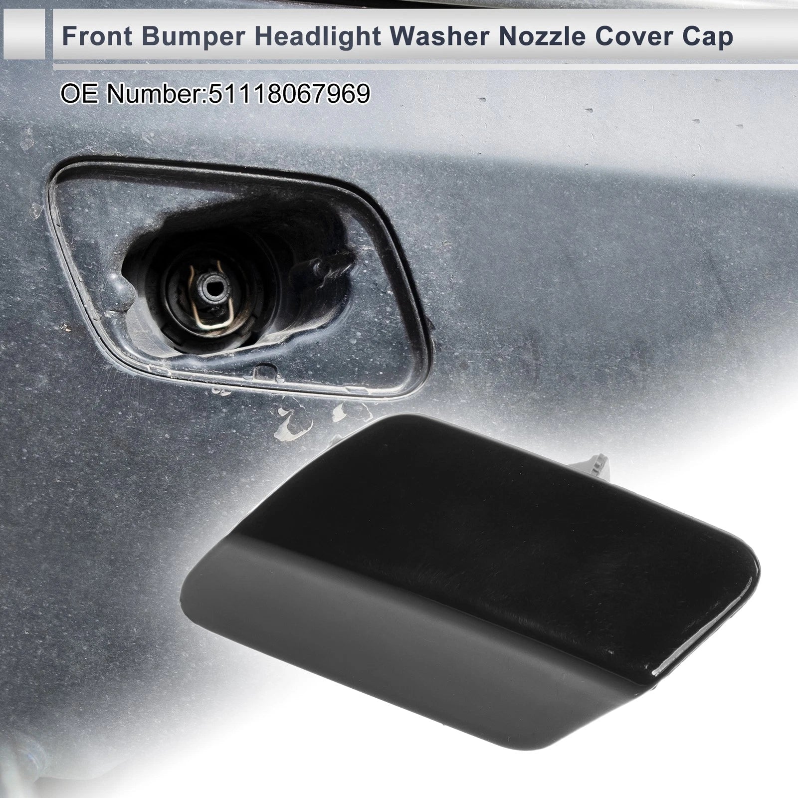 Front Left Headlight Washer Nozzle Cover for BMW 320i (2013–2018) Black