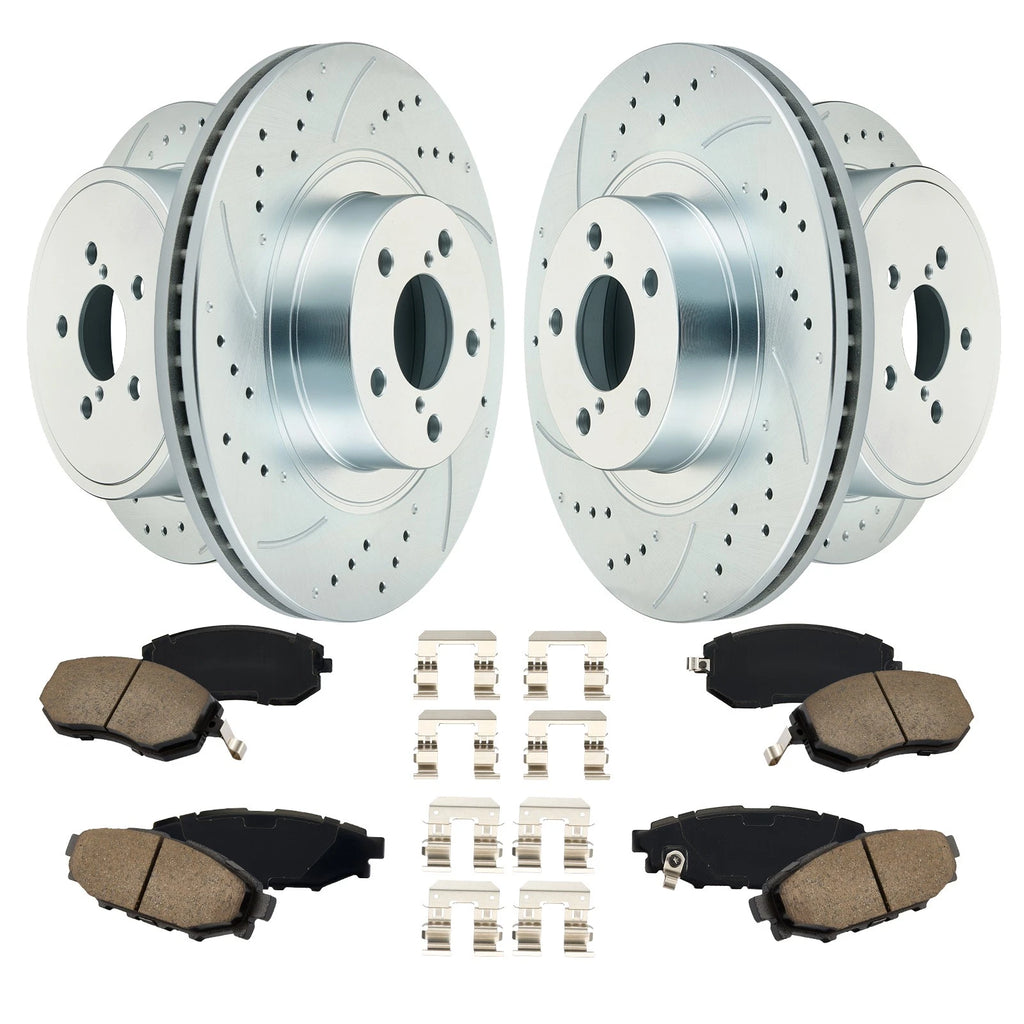 Front & Rear Drilled Rotors and Ceramic Brake Pads for 2013–2014 Subaru Outback 2.5L