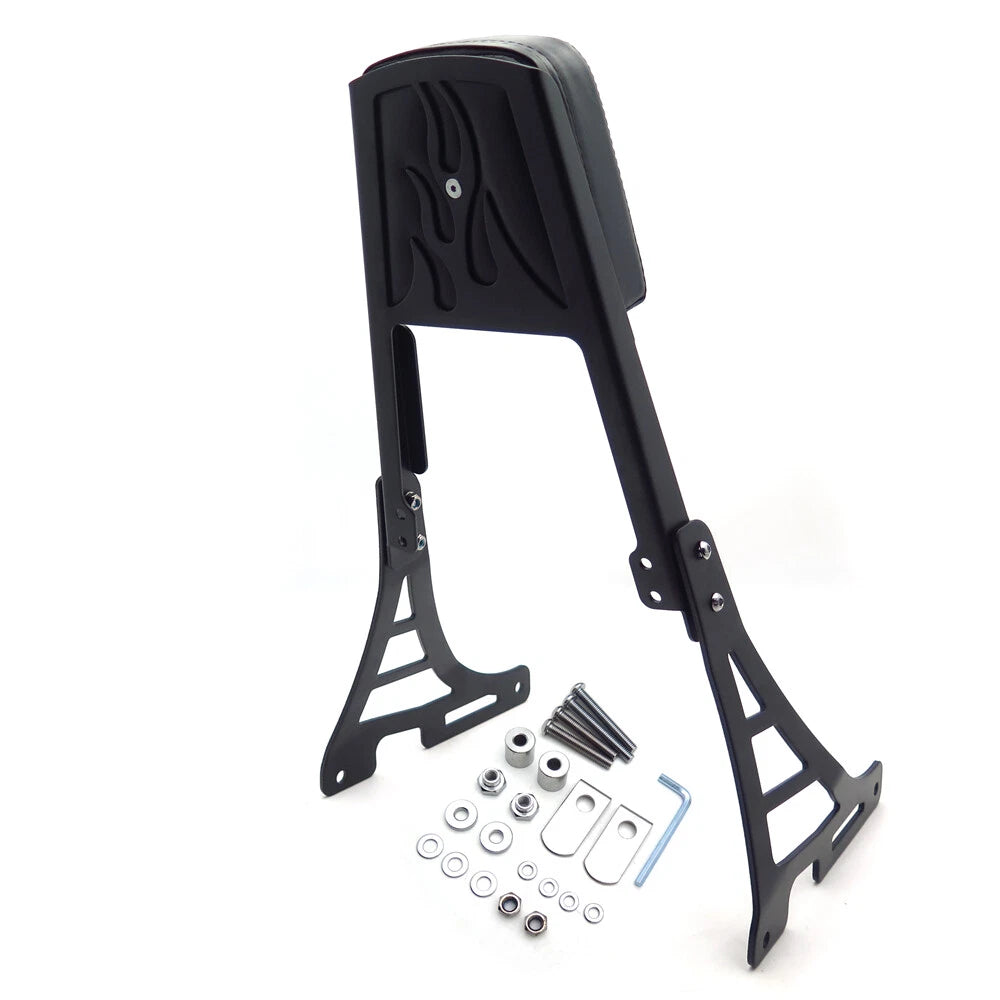 Black Flame Backrest Sissy Bar with Leather Pad for Harley Sportster (1200-883)