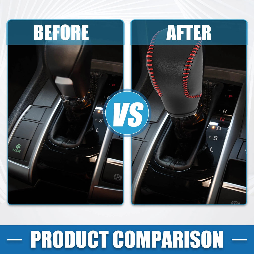 Gear Shift Lever Cover for Honda Civic (2022–2023) Black Faux Leather Red Line