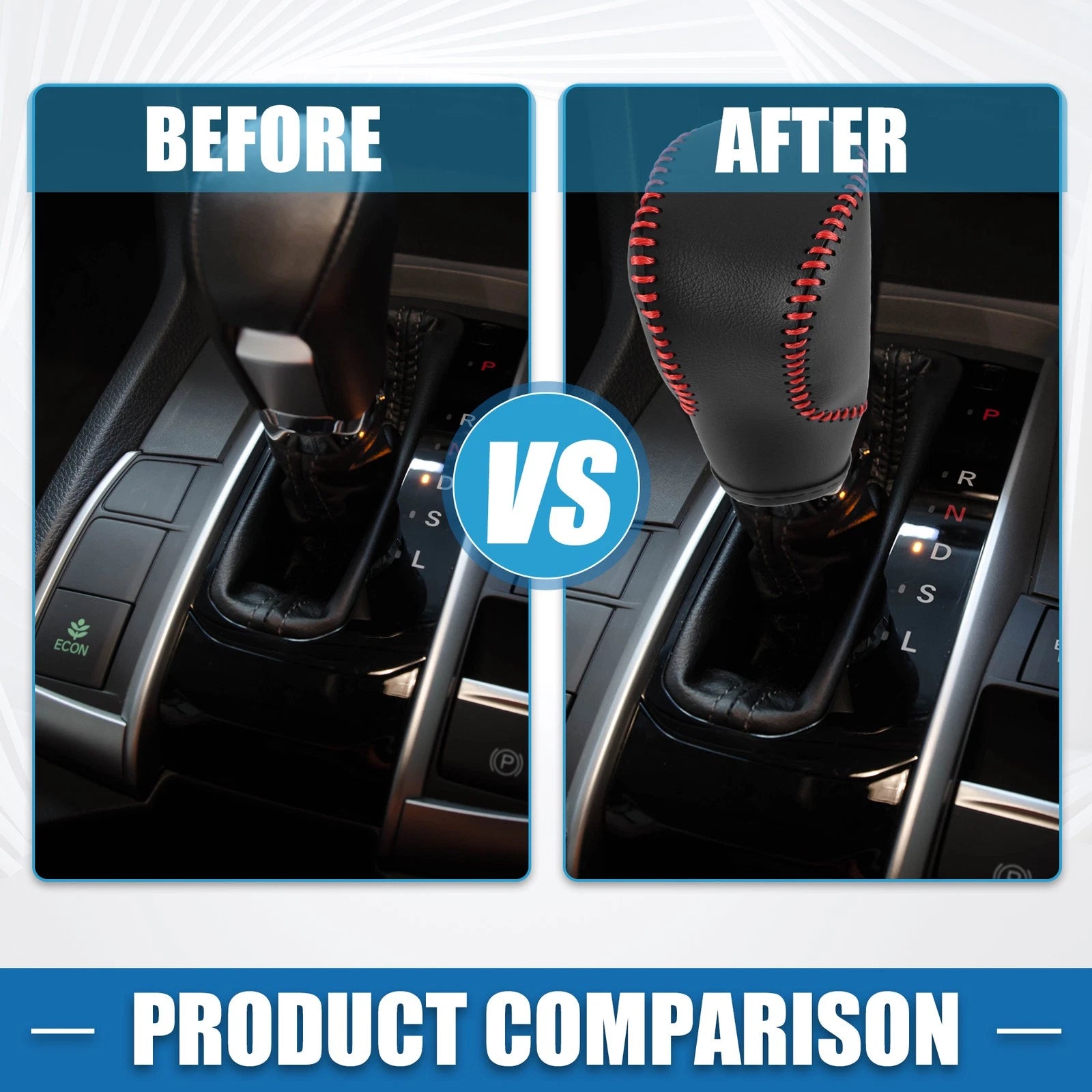 Gear Shift Lever Cover for Honda Civic (2022–2023) Black Faux Leather Red Line