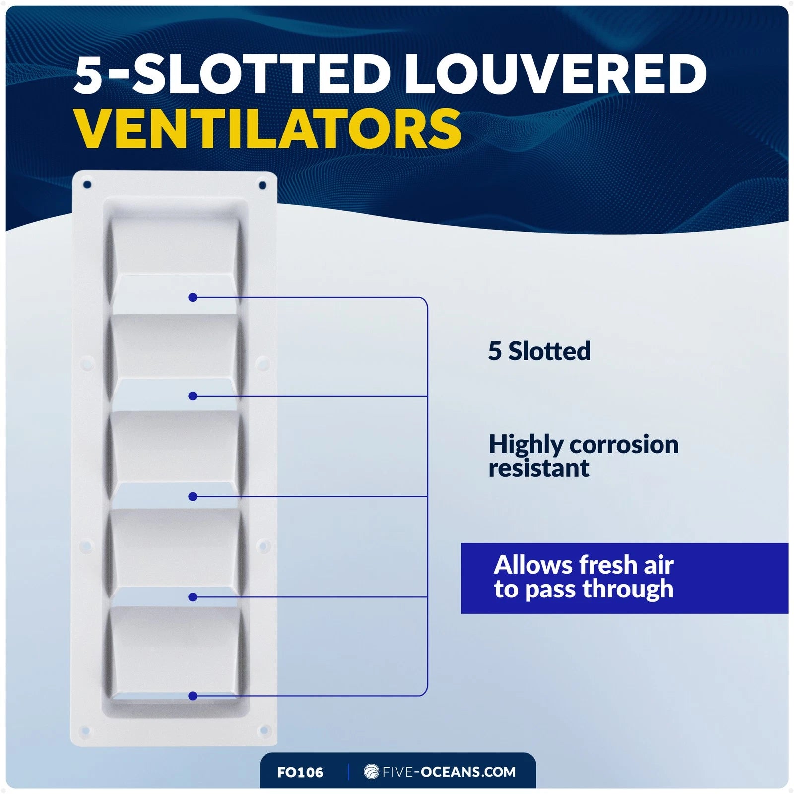 5-Slotted Louvered Ventilators for (13-1/4 x 4-3/4, Black) FO106