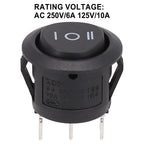 On/Off/On Rocker Switch AC 250V/6A 125V/10A Black