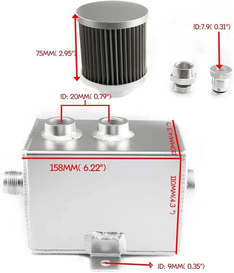 2L Oil Catch Can Tank 10AN for Universal Applications (Baffled, Silver)