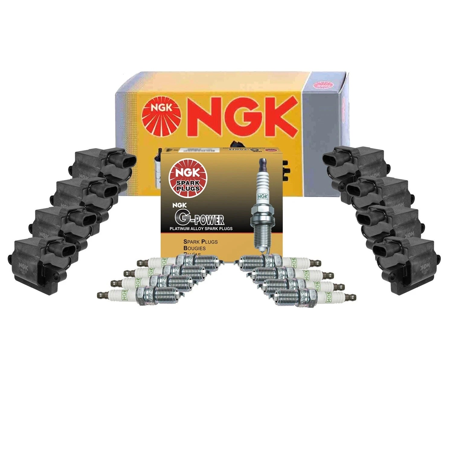 Set of 8 NGK Ignition Coils & G-Power Spark Plugs for Cadillac Chevy GMC V8