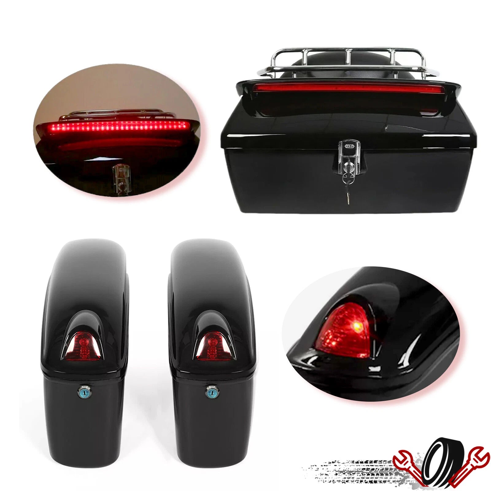 Saddle Bags and Luggage Trunk with LED Light for Harley Honda (YYYY–YYYY)