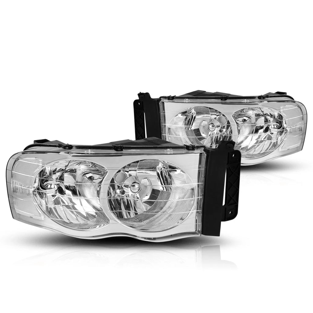 Chrome Housing Headlight Clear Corner Signal Lamps for Dodge Ram 1500-3500 (2002–2005)