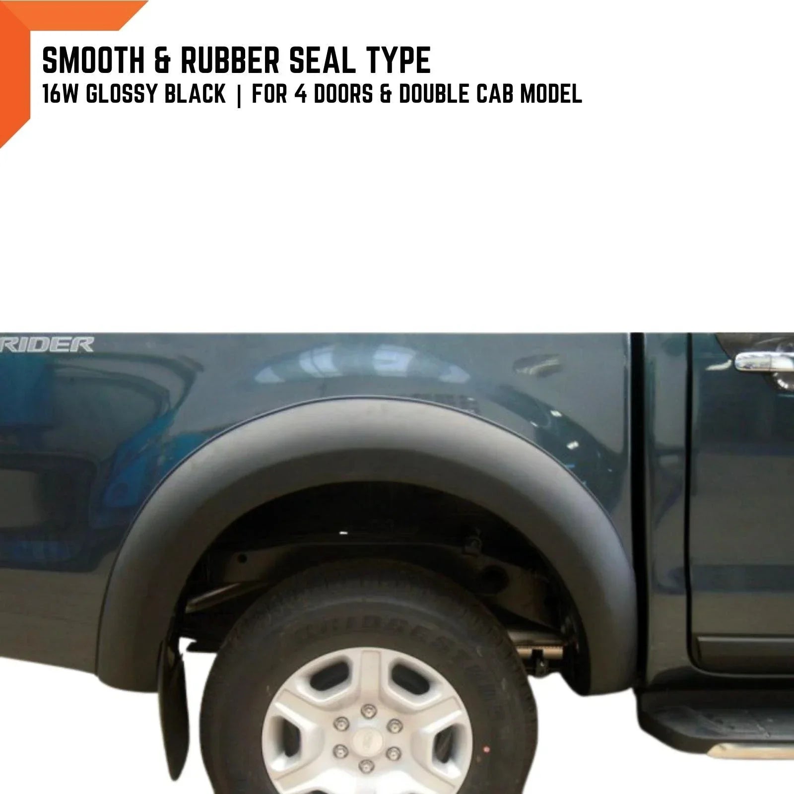 16W Glossy Black Smooth Fender Flares for Ford Ranger PX2 (2015-2018)