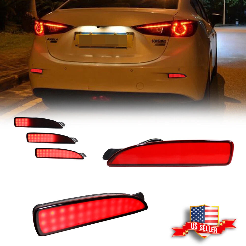 2X Red LED Rear Bumper Reflectors for Mazda 3 5 6 (2004–2020)