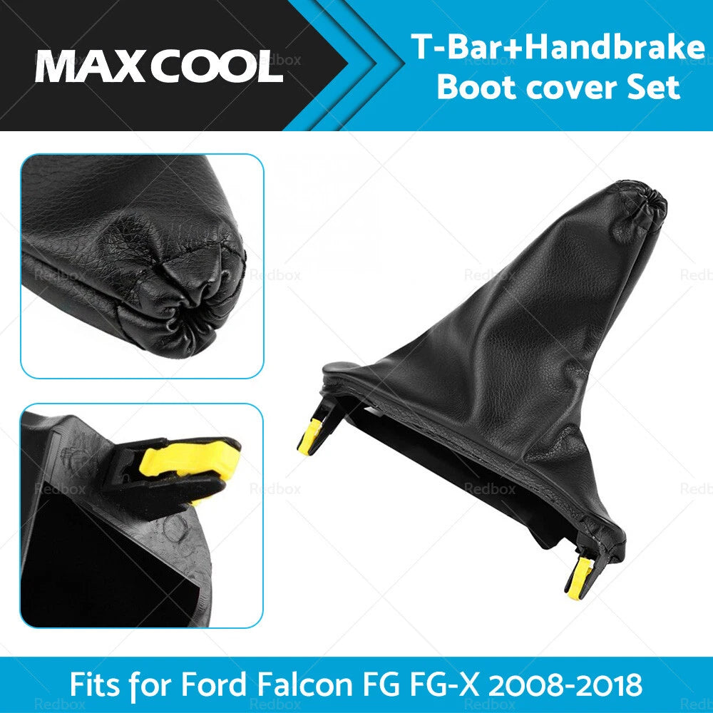 Set of 2 Black Leather T-Bar Handbrake Boot Covers for Ford Falcon (2008–2018)