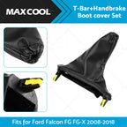 Set of 2 Black Leather T-Bar Handbrake Boot Covers for Ford Falcon (2008–2018)