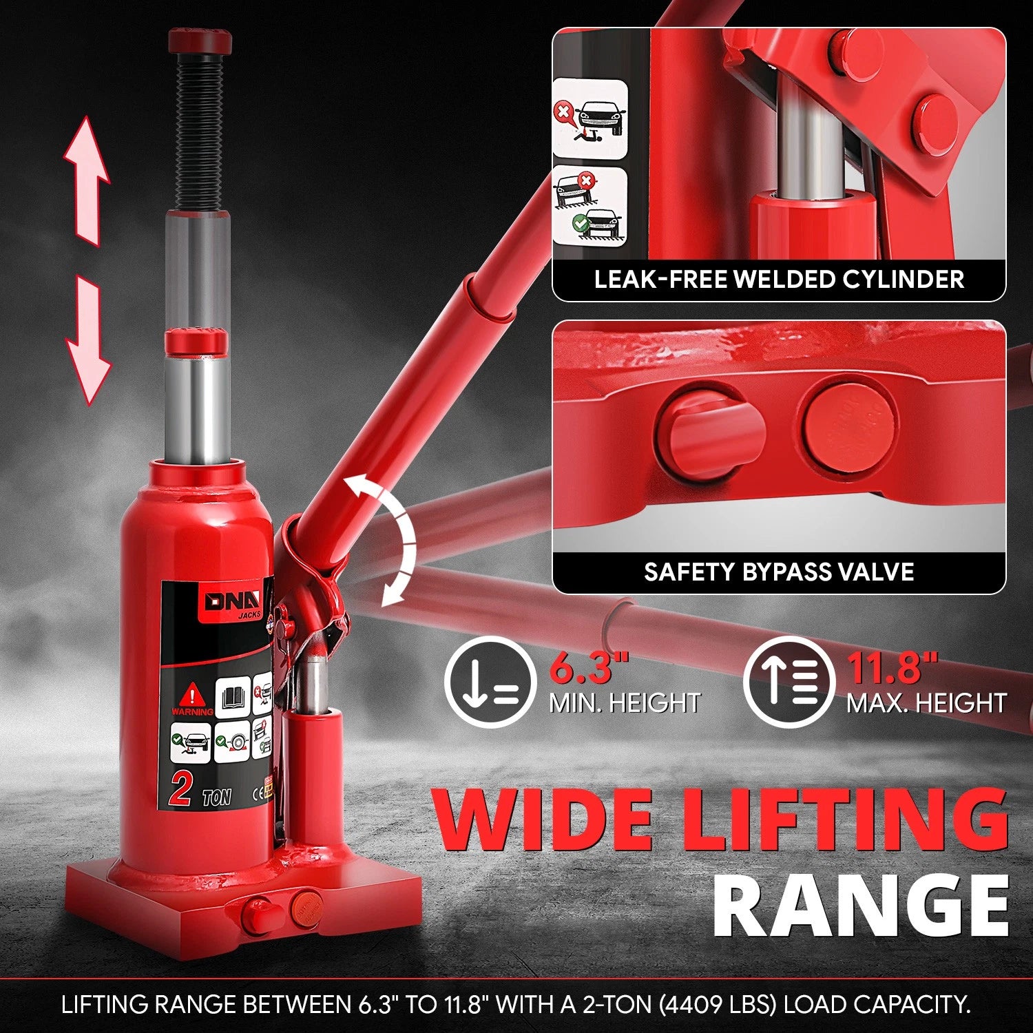 2 Ton Red 11.8" Manual Hydraulic Bottle Jack for Auto Repair