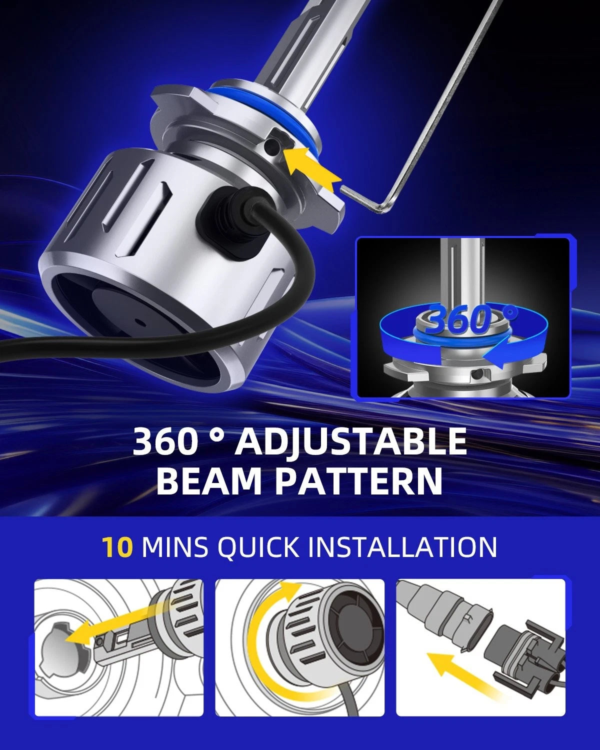 2X 9005 LED Headlight Bulb Conversion Kit for