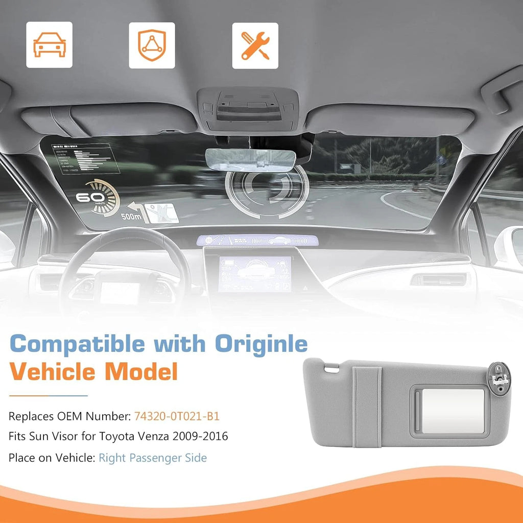 Set of 2 Gray Sun Visors with Cover Trims for Toyota Venza (2009–2016)