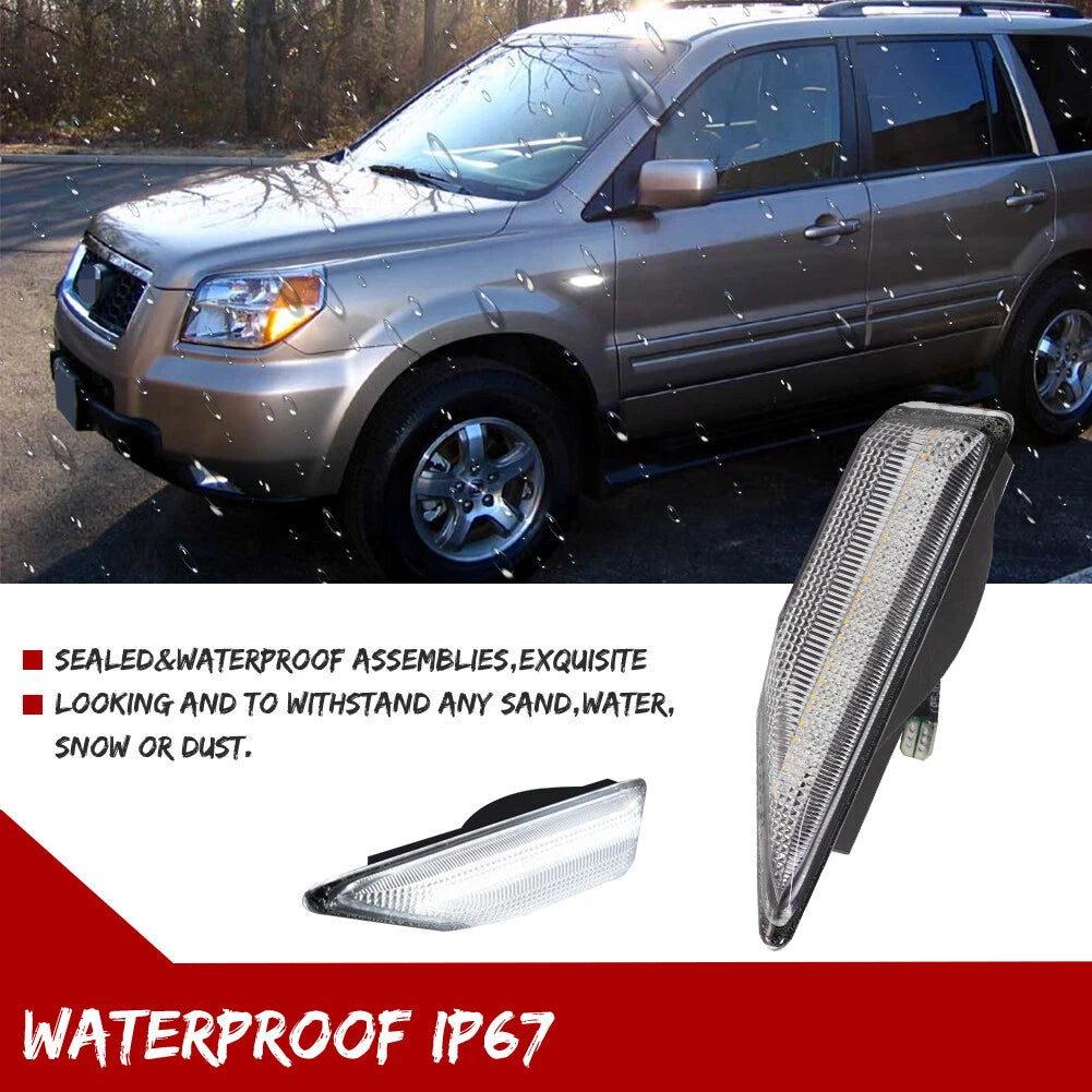 Clear White LED Front Bumper Side Marker Lights for Honda Pilot (2006–2008)