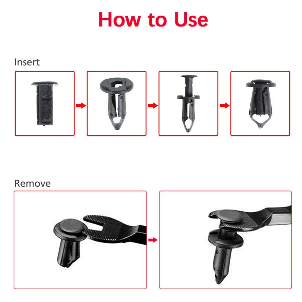 Set of 100 Plastic Rivets for Car Fender Bumper Clips (Universal)