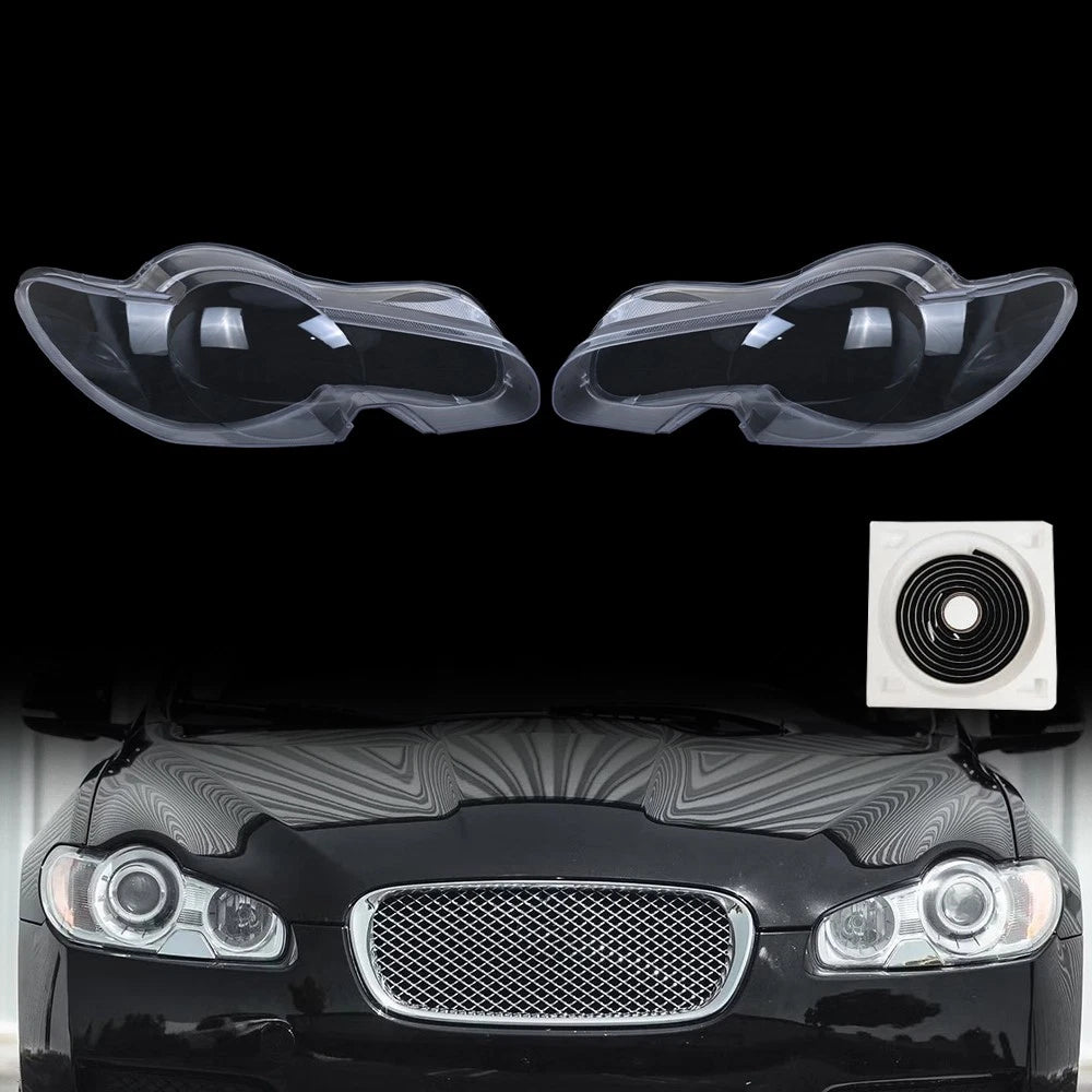 Pair of Headlight Lens Covers for Jaguar XF (2009–2011) LH & RH with Sealant Glue